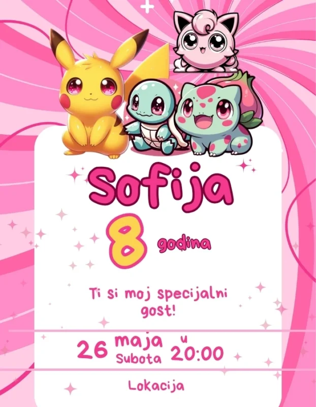 Pozivnica sa Pikachuom, Squirtleom i Jigglypuffom