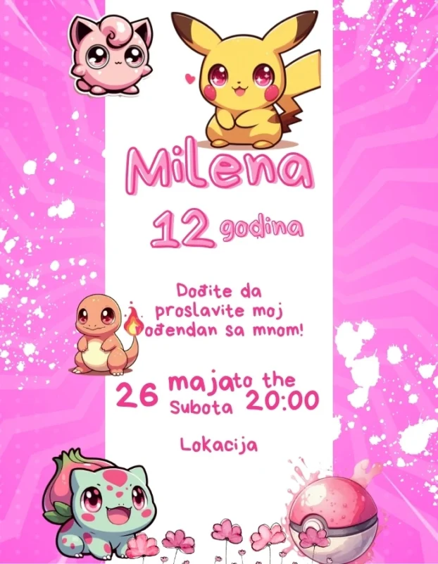 Pozivnica sa Pokemonima i Pokeloptom