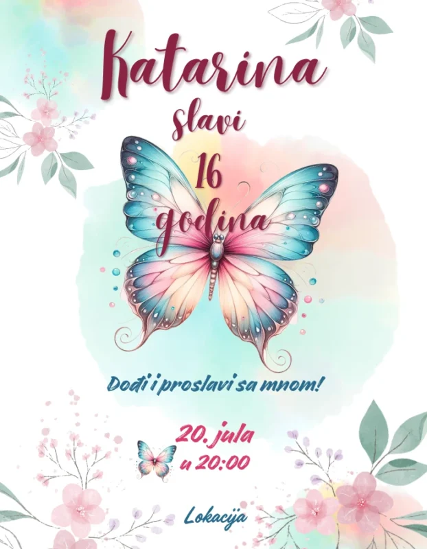 Pastelna pozivnica sa motivima leptira