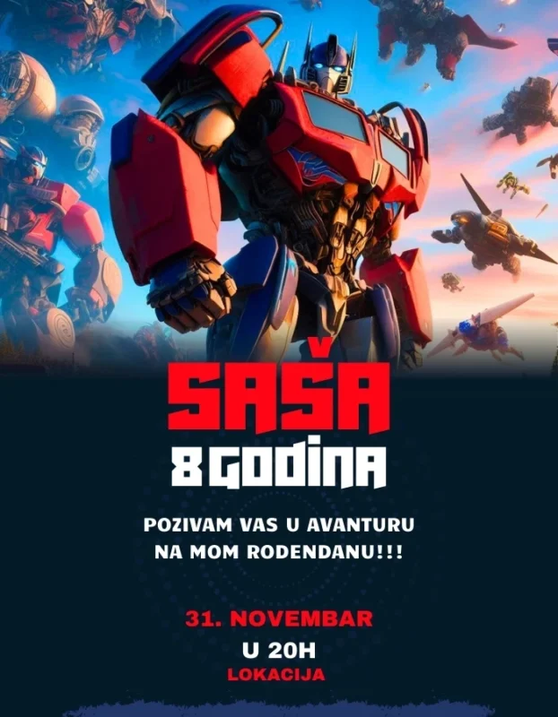 Optimus Prime i prijatelji – Pozivnica za rođendan