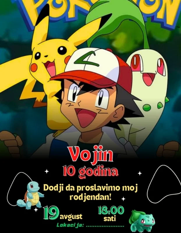 Pokemon svet – Pozivnica za rođendan