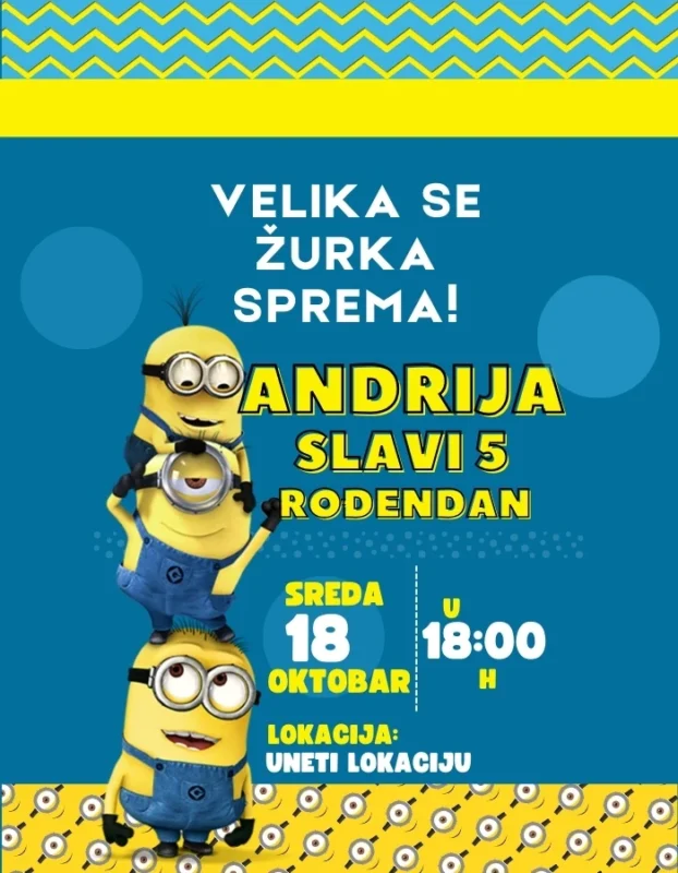 Minions žurka - Pozivnica za proslavu