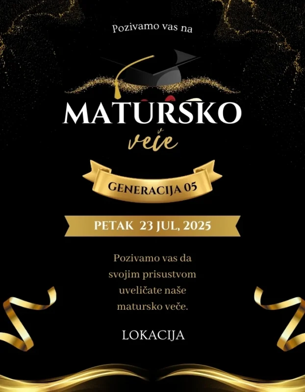 Elegantna pozivnica za maturu – zlatni detalji