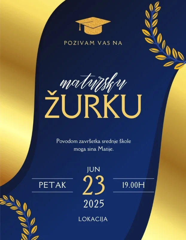 Maturska žurka - Zlatno-plava pozivnica