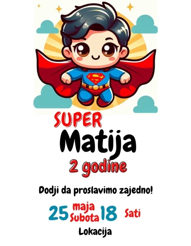 Pozivnica za superherojsku zabavu sa Supermenom