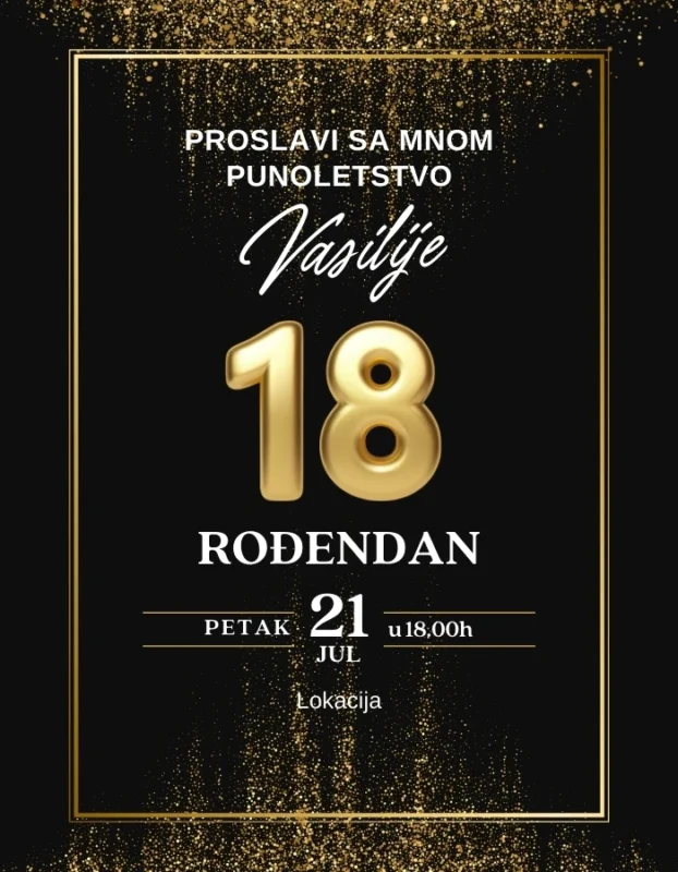 Elegantna pozivnica sa zlatnim fontom za 18. rođendan