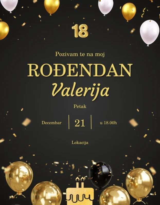 Svečana zlatna pozivnica za 18. rođendan