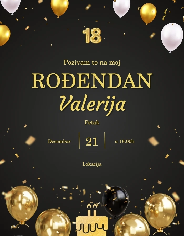 Pozivnica za 18. rodjendan (10) Svečana zlatna pozivnica za 18. rođendan