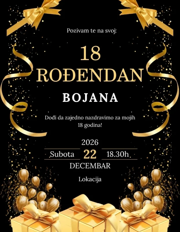 Svećana i glamurozna pozivnica za 18. rođendan