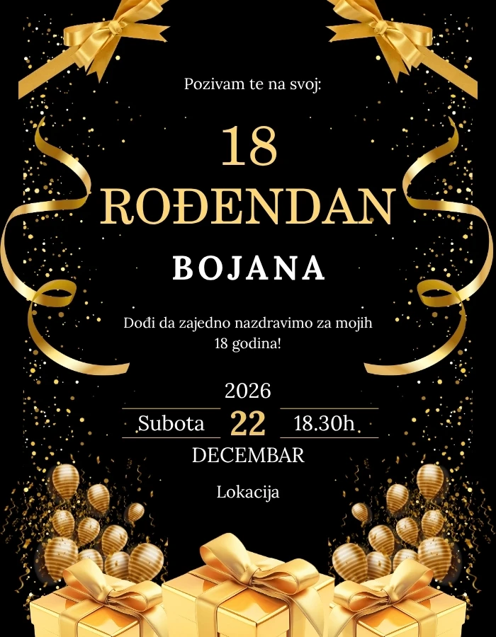 Pozivnica za 18. rodjendan (11) Svećana i glamurozna pozivnica za 18. rođendan