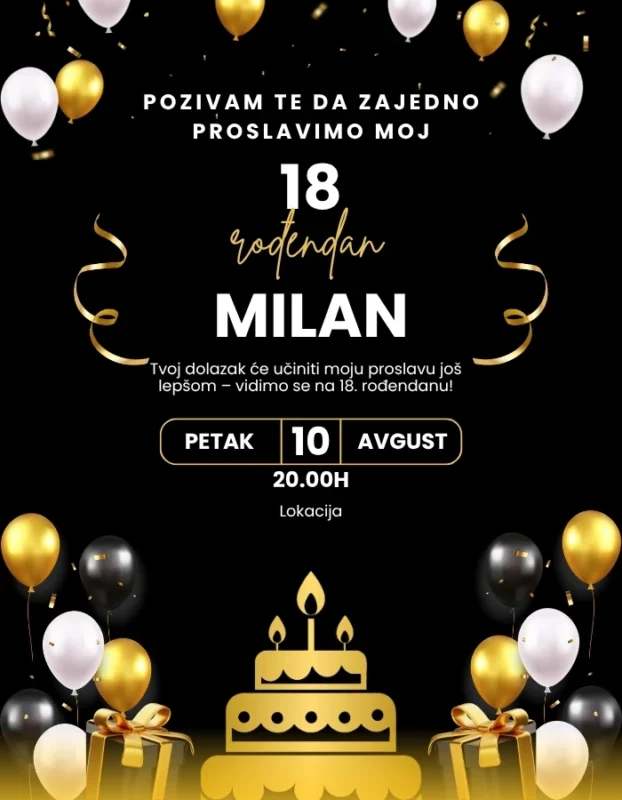 Moderna pozivnica za 18. rođendan sa svečanim detaljima
