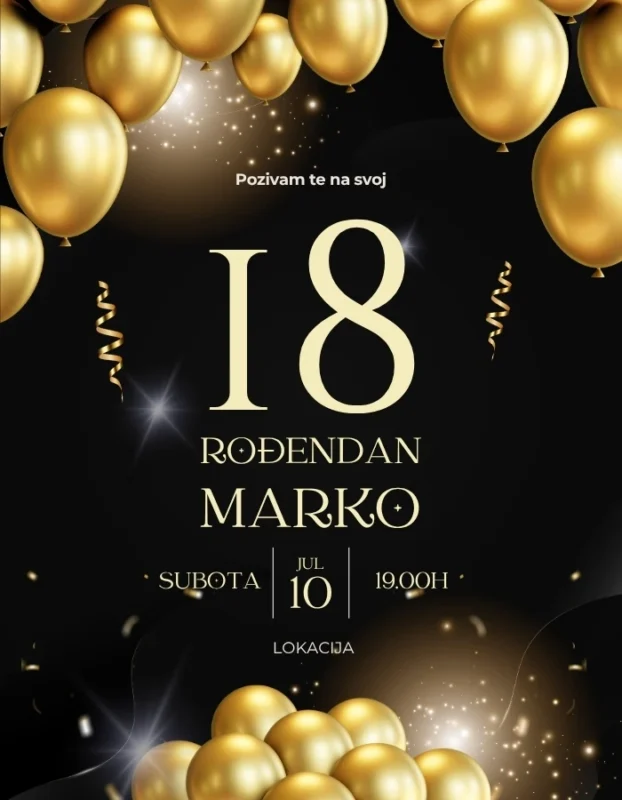 Ekskluzivna crno-zlatna pozivnica za 18. rođendan