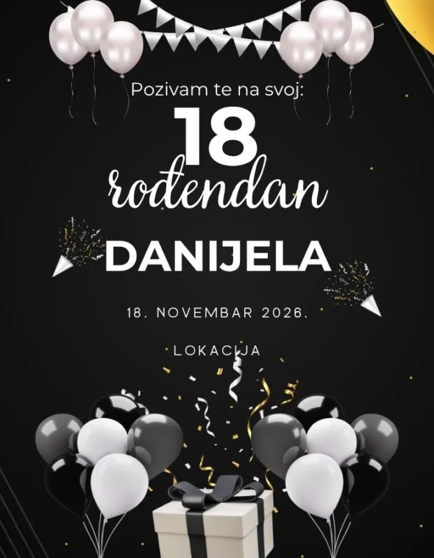 Tekstovi za pozivnice za 18 rođendan 5 Crno-bela pozivnica za 18. rođendan sa elegantnim detaljima